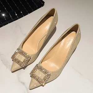 New rhinestone high heels, crystal sequins, pointed single shoes